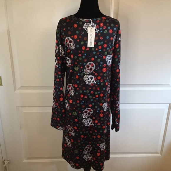 Women’s Skull Head And Flower Casual Midi Dress With Pockets - Picture 3 of 6